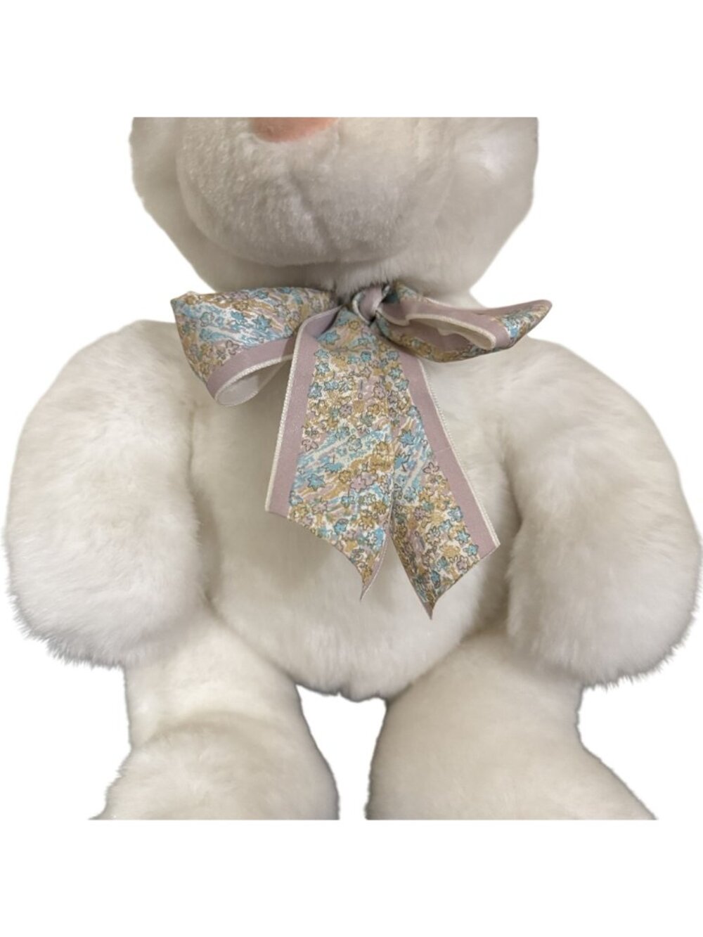Vintage GUND White Plush Bunny Rabbit Floral Bow Stuffed Animal 14” Easter - Picture 3 of 10
